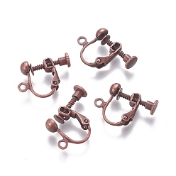 Red Copper Rack Plated Brass Screw Clip-on Earring Findings, Spiral Ear Clip, Red Copper, 13x17x4.5mm, Hole: 1.6mm