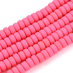 Deep Pink Handmade Polymer Clay Beads Strands, for DIY Jewelry Crafts Supplies, Flat Round, Deep Pink, 6~7x3mm, Hole: 1.5mm, about 113~116pcs/strand, 15.55 inch~16.14 inch(39.5~41cm).