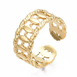 Oro 304 anillo de puño abierto con envoltura ovalada de acero inoxidable, anillo hueco grueso para mujer, dorado, tamaño de EE. UU. 7 (17.3 mm)