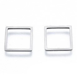 Stainless Steel Color 201 Stainless Steel Linking Rings, Square, Stainless Steel Color, 12x12x1mm, Inner Diameter: 10x10mm