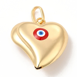 Red Brass Pendants, with Enamel, Real 18K Gold Plated, Long-Lasting Plated, Heart with Evil Eye Charm, Red, 33x30x12mm, Hole: 8.5x5mm