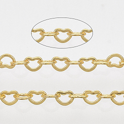 Золотой Паяные латунные сердечные цепи, с катушкой, золотые, 1.8x2.4x0.4 мм, около 39.37 футов (12 м) / рулон