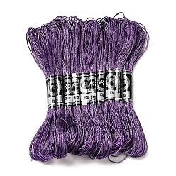 Blue Violet 10 Skeins 12-Ply Metallic Polyester Embroidery Floss, Glitter Cross Stitch Threads for Craft Needlework Hand Embroidery, Friendship Bracelets Braided String, Blue Violet, 0.8mm, about 8.75 Yards(8m)/skein