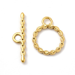 Real 18K Gold Plated Ion Plating(IP) 304 Stainless Steel Toggle Clasps, Twist Ring, Real 18K Gold Plated, Ring: 17x13.5x2mm, Hole: 2.5mm, 10.5mm inner diameter, Bar: 22x5.5x2mm, hole: 2.5mm