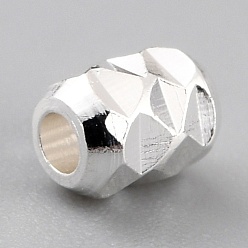 925 Sterling Silver Plated Brass Beads, Long-Lasting Plated, Barrel, 925 Sterling Silver Plated, 4x3mm, Hole: 1.2mm