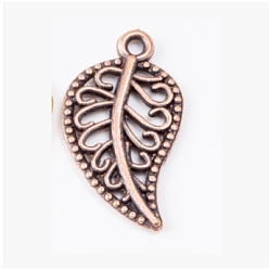 Red Copper Tibetan Style Alloy Pendants, Leaf, Red Copper, 18x10.5x1.5mm, Hole: 1.2mm