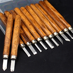 Pérou Couteaux à découper en acier, avec poignées en bois, Pérou, 14.18x0.29~0.72 cm, 12 pièces / kit