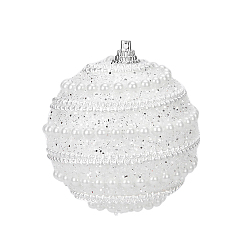 Blanco Decoración colgante de bola de espuma pegajosa en polvo de perla, para adornos colgantes de árboles de navidad, blanco, 80 mm