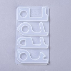 White No Touch Door Opener Food Grade Silicone Molds, Contactless Keychain Molds, For UV Resin, Epoxy Resin Jewelry Making, White, 141x82x7mm