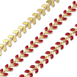 Rouge Placage sous vide 304 chaînes d'épis en acier inoxydable, avec l'émail, soudé, avec bobine, or, rouge, 7x6x1mm