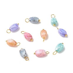 Mixed Color Opaque Baking Painted Crackle Glass Beads Pendants, with Brass Findings, Faceted, Melon Seeds, Mixed Color, 12x6x4.5mm, Hole: 2mm