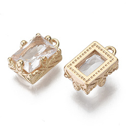 Crystal Glass Rhinestone Pendants, with Light Gold Plated Brass Claw Open Back Settings, Rectangle, Faceted, Crystal, 10x6x5mm, Hole: 1mm