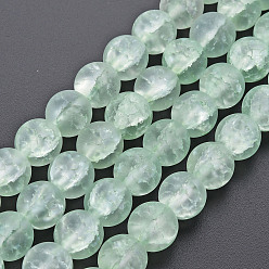Light Green Crackle Glass Beads Strands, Dyed & Heated, Frosted, Round, Light Green, 10mm, Hole: 1.4mm, about 41~42pcs/strand, 15.35~15.75 inch(39~40cm)