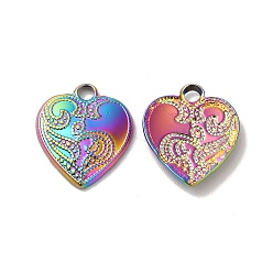 Rainbow Color Placage ionique (ip) 304 pendentifs en acier inoxydable, charme coeur, couleur arc en ciel, 16.5x14x2mm, Trou: 2mm