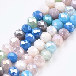 Coloré Chapelets de perles en verre, de couleur plaquée ab , facette, rondelle, colorées, 3.5x3mm, Trou: 0.8mm, Environ 132~140 pcs/chapelet, 14.80 pouces~15.16 pouces (37.6cm~38.5cm)