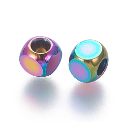 Rainbow Color Ion Plating(IP) 304 Stainless Steel Spacer Beads, Cube, Rainbow Color, 5x5x5mm, Hole: 3mm