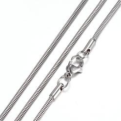 Stainless Steel Color 304 Stainless Steel Snake Chain Necklaces, with Lobster Claw Clasps, Stainless Steel Color, 19.4 inch(49.5cm), 2mm