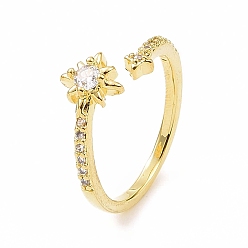 Настоящее золото 18K Открытое кольцо-манжета со звездой из прозрачного циркония, украшения из латуни для женщин, реальный 18 k позолоченный, размер США 6 (16.5 мм)
