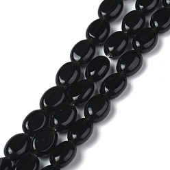 Black Onyx Natural Black Onyx Beads Strands, Dyed & Heated, Oval, 8x6x3.5~4mm, Hole: 1mm, about 45~52pcs/strand, 15.16~15.74 inch(38.5~40cm)