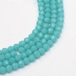 Medium Turquoise Opaque Solid Glass Bead Strands, Faceted Round, Medium Turquoise, 3~4mm, Hole: 0.5mm, about 200pcs/strand, 22.8 inch