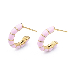 Pink Серьги-гвоздики с эмалью, позолоченные 304 серьги-кольца из нержавеющей стали для женщин, с уха орехов, розовые, 18x16x3.5 мм, штифты : 0.8 мм