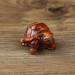 Red Jasper Resin Home Display Decorations, with Natural Red Jasper Chips and Gold Foil Inside, Tortoise, 50x30x27mm
