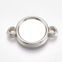 Platinum CCB Plastic Cabochon Connector Settings, Flat Round, Platinum, Tray: 12mm, 22.5x15x3mm, Hole: 1.8mm