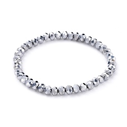 Platinum Plated Electroplate Glass Beads Stretch Bracelets, Faceted, Rondelle, Platinum Plated, 2-1/8 inch(5.5cm)