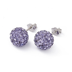 539_Tanzanite Gifts for Her Valentines Day 925 Sterling Silver Austrian Crystal Rhinestone Ball Stud Earrings for Girl, Round, 539_Tanzanite, 17x8mm
