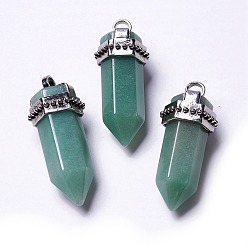 Green Aventurine Natural Green Aventurine Big Pendants, with Antique Silver Plated Alloy Findings, Cone, 53x21x21mm, Hole: 5mm