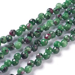 Ruby in Zoisite Natural Ruby Zoisite  Beads Strands, Top Drilled, Faceted, Teardrop, 4~5mm, Hole: 0.9mm, about 90pcs/strand, 16.54 inch(42cm)
