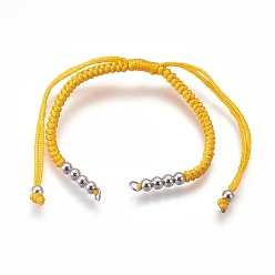 Gold Nylon Cord Braided Bead Bracelets Making, with Brass Beads, Long-Lasting Plated, Real Platinum Plated, Gold, 10-1/4 inch~11-5/8 inch(26~29.6cm)