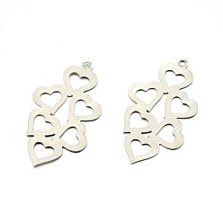 Stainless Steel Color Original Color Heart 201 Stainless Steel Slice Pendants for Valentine's Day, Stainless Steel Color, 29x16x0.3mm, Hole: 1.5mm