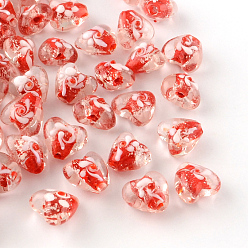 Rouge Faits à la main perles au chalumeau cahoteuses lumineux, cœur, rouge, 13~15x15~16x10~12mm, Trou: 1~2mm