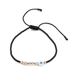 Marron Clair Mauvais œil réglable en résine et plastique et perles de miyuki tressées bracelet pour femme, bisque, diamètre intérieur: 2~3-1/8 pouce (5~8 cm)