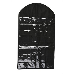 Black Non-Woven Fabrics Jewelry Hanging Bag, Wall Shelf Wardrobe Storage Bags, Transparent PVC 32 Grids, Black, 82.5x46.5x0.4cm
