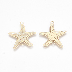 Light Gold Brass Links connectors, Etched Metal Embellishments, Starfish/Sea Stars, Light Gold, 21x20.5x0.3mm, Hole: 1.8mm