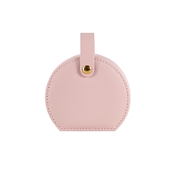Pink Boîte de rangement pour ensemble de bijoux en cuir PU demi-rond, étui à bijoux de voyage portable pour boucles d'oreilles, Anneaux, , rose, 10x9x4.5 cm