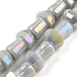 Dark Gray Electroplate Glass Beads Strands, AB Color Plated, Faceted, Mushroom, Dark Gray, 12x8mm, Hole: 1mm, about 50pcs/strand, 22.83''(58cm)