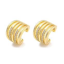 Real 18K Gold Plated Rack Plating Brass with Clear Cubic Zirconia Multi Lines Cuff Earrings, Long-Lasting Plated, Lead Free & Cadmium Free, Real 18K Gold Plated, 11.5x12.5x10.5mm
