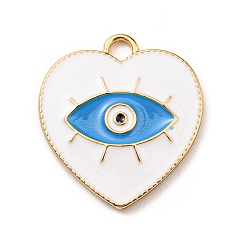 White Alloy Enamel Pendants, Golden, Heart with Evil Eyes Charm, White, 26x24x2.5mm, Hole: 3mm