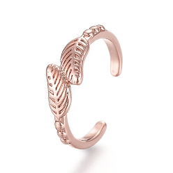 Розовое Золото Регулируемые латунные кольца на мыске, открытые манжеты, открытые кольца, лист, розовое золото , размер США 3 (14 мм)