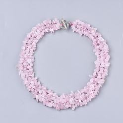 Rose Quartz 3-Layered Natural Rose Quartz Chip Beaded Necklaces, with Tibetan Style Alloy Toggle Clasps, 17.5~18.7 inch(445~475mm)