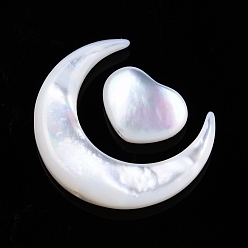 White Shell Natural White Shell Beads Sets, Moon with Heart, Moon: 15x13x3mm, Star: 7.5x8x3mm, Hole: 0.8mm
