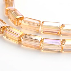 Orange AB Color Plated Faceted Cuboid Electroplate Glass Beads Strands, Orange, 8x4x4mm, Hole: 1mm, about 50pcs/strand, 16 inch