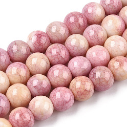 Light Coral Opaque Crackle Glass Round Beads Strands, Imitation Stones, Round, Light Coral, 10mm, Hole: 1.5mm, about 80pcs/strand, 30.31~31.10 inch(77~79cm)