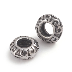 Antique Silver 304 Stainless Steel Beads, Large Hole Beads, Rondelle, Antique Silver, 11.2x4.8mm, Hole: 5.5mm
