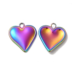 Rainbow Color Ion Plating(IP) 304 Stainless Steel Pendants, Heart Charm, Rainbow Color, 23x20x3mm, Hole: 2.5mm