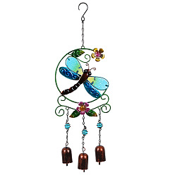 Dragonfly Glass Wind Chime, Art Pendant Decoration, with Iron Findings, for Garden, Window Decoration, Dragonfly, 510x160mm
