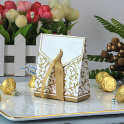 Amarilla Oscura Caja de regalo de papel creativo plegable rectangular, caja de dulces de patrón floral con cinta, caja de regalo decorativa para bodas, vara de oro oscuro, pliegue: 3.5x6.7x8.5 cm